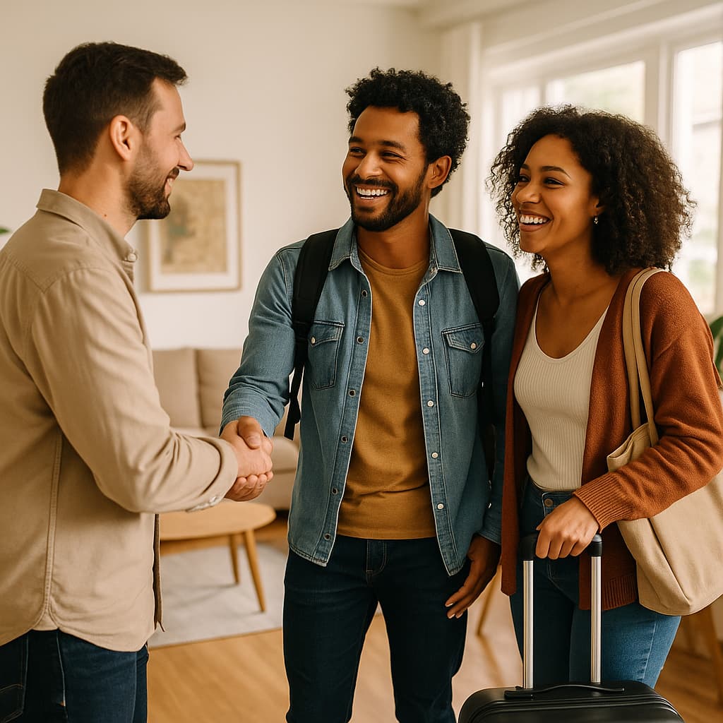 Airbnb host welcoming international guests at their property